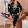 Yissang Spring Tie-dye Two Piece Women Sets O-neck Corp Top And Long Pant Suit Female Casual Outfits 2 Piece Set Lounge Wear