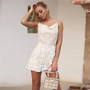 Feditch Backless Lace Jumpsuit Women Summer Playsuit hollow out Short Bodycon Rompers Women White Jumpsuit Beach Casual Overalls