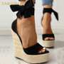 SARAIRIS brand 2020 sexy platform wedges high heels Shoes sandals women Straw Summer Party ankle-wrap Shoes Woman sandals