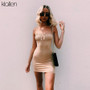 KLALIEN sexy Spaghetti Strap dress women fashion simple club party wrap dress Solid color Slim Soft 2020 spring summer new style