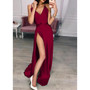 Women Sleeveless V Neck Split  Strappy Sparkle Slit Formal Wedding Bridesmaid Party Long Silky Dress