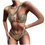 Leopard Bandage Metallic Women One Shoulder Hollow Out Bikini Push-up Pad Swimwear Swimsuit Set Maillot De Bain Femme