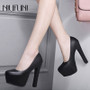 NIUFUNI Ladies High Heels Platform Pumps PU Black White Women Shoes Platform High Heels Shoes Thick Heels Work Pumps Dress Shoes