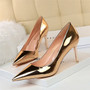 Women Pumps 10.5cm High Thin Heels Pointed Toe Solid Shallow Sexy Office Lady Gold Silver Patent Leather Heels Big Size Shoes