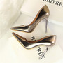 Women Pumps 10.5cm High Thin Heels Pointed Toe Solid Shallow Sexy Office Lady Gold Silver Patent Leather Heels Big Size Shoes