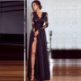 Long Sleeves V Neck Evening Dresses Sexy Side Slit Lace Formal Women Prom Dress Gown In Stock