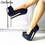 Sorbern Sexy Black Patent Women Pump Ladies Shoes Slip On Platform Shoes Pointed Toe 20Cm Extreme High Heel Platform Heels 2020