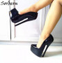 Sorbern Sexy Black Patent Women Pump Ladies Shoes Slip On Platform Shoes Pointed Toe 20Cm Extreme High Heel Platform Heels 2020