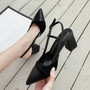 2020 New Elegant Big Size 34-40 Office Lady Opinted Toe Square High Heels Black Women's Shoes Party Sandals B0068