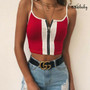 Sexy Women Crop Top Casual Vest  Sleeveless Patchwork Zipper Tank Top Short Tops Sportwear