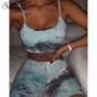 Simenual Tie Dye Workout Strap Women Two Piece Sets Casual Fashion Sporty Athleisure Outfits Slim Crop Top And Biker Shorts Set