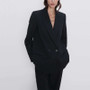 Autumn and winter women's suit casual solid color double-breasted pocket decorative suit