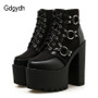 Gdgydh 2020 Spring Fashion Motorcycle Boots Women Platform Heels Casual Shoes Lacing Round Toe Shoes Ladies Autumn Boots Black