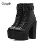 Gdgydh Fashion Motorcycle Boots Women Leather Spring Autumn Metal Buckle High Heels Shoes Zipper Black Ankle Boots Woman Lacing