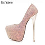 Eilyken 2020 New Platform Ultra High Heels Woman Shoes Sexy Bling Pumps Party Dress Shoes Black Pink Blue Size 34-45