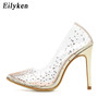 EilyKen Golden Rhinestone PVC transparent Women Pumps Shoes Spring Autumn High Heels PVC Sexy Party  Wedding shoes size 41  42