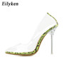 EilyKen Golden Rhinestone PVC transparent Women Pumps Shoes Spring Autumn High Heels PVC Sexy Party  Wedding shoes size 41  42