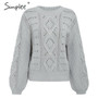 Simplee Hollow out knitted women pullover sweater Lantern sleeve female autumn winter sweater O-neck casual ladies jumper 2019