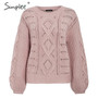 Simplee Hollow out knitted women pullover sweater Lantern sleeve female autumn winter sweater O-neck casual ladies jumper 2019