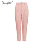 Simplee Pink plaid casual pants women 2019 Summer vintage work pants capris female Straight office ladies British style trousers