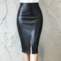 Black PU Leather Skirt Women 2019 New Midi Sexy High Waist Bodycon Split Skirt Office Pencil Skirt Knee Length Plus Size