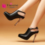 Universe SEXY Ankle Strap Pump Genuine Leather Super High Heel Thin Heels Black Autumn Ladies Dress Party Women Shoes C022