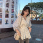 Mishow 2019 Autumn Women's Chiffon Floral Blouse Korean Retro V-neck Lantern Sleeve Printed Elegant Female Shirts MX19C4456