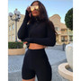 Hot Sell Well 2Pcs Women Tracksuits Long Sleeves Crop Sweatshirt Top Jogging Short Pants Sports Suit Outfit Set Casual New