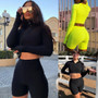 Hot Sell Well 2Pcs Women Tracksuits Long Sleeves Crop Sweatshirt Top Jogging Short Pants Sports Suit Outfit Set Casual New