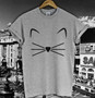 Cat Face beard Print Women T shirt Cotton Casual Funny Shirt For Lady Gray White Top Tee Hipster Z-232