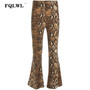 FQLWL Sexy Club Leopard Wide Leg Pants Women Trousers Snake Print High Waist Skinny Pants Female Streetwear Bodycon Flare Pants