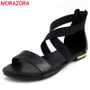 MORAZORA 2019 Genuine Leather Women Sandals Hot Sale Fashion Summer Sweet Women Flats Heel Sandals Ladies Shoes Black