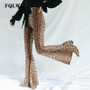 FQLWL Leopard Print Wide Leg Pants Women Stretch High Waist/Flared Pants Female Streetwear Autumn Winter Sexy Pants Bellbottoms