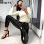 FQLWL Faux Pu Leather Pants Women Trousers Zipper High Wasit Black Red Skinny Pants Female Streetwear Pencil Bodycon Sexy Pants