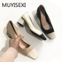Full Genuine Lerther 6cm Square High Heels Spring Ladies Office Work Fashion Shoes Woman Elegance plus size 34-43 DMJ06 MUYISEXI