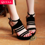 QUTAA 2019 Women Sandals Thin Super High Heel Peep Toe Flock+PU Slingback Rhinestone Buckle Party Gladiator Pumps Size 34-39