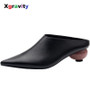 Xgravity Summer Shoe Genuine Leather Strange Heel Mid Heel Point Toe Shoes Elegant Comfortable Ladies Slippers Female Shoes B030