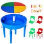 Kids Activity Table, 4 in1 Water Table, Play Table, Building Blocks Table and Storage for Toddler Kids Boys Grils, Includes 1 Table, 2 Chairs and 25 Jumbo Bricks