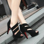 Women Sandals Sexy High Heel Elegant Flock Platform Buckle Strap Open Toe Pumps Party Shoes