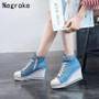 2019 Fashion Women Wedges Canvas Shoes Height Increasing 8CM High Top Platform Sneakers Female High Heel Casual Vulcanize Shoes