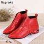 2018 Fashion Women Boots Casual Leather Low High Heels Winter Shoes Woman Pointed Toe Rubber Ankle Boots Black Red Zapatos Mujer