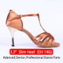 Women Latin Dance Shoes BD 217 Dark Tan Satin Napper Leather Sole Slim High Heel Ladies Ballroom Dance Sandal Dancesport Shoe