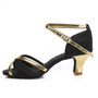 805 Black+Golden Zapatos Salsa Mujer Zapatos De Baile Latino Mujer Satin Tango Latin Dance Shoes For Women Girls