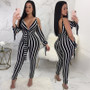 2018 new arrival Summer Striped Jumpsuit Women Sexy V-Neck long sleeve vestidos Celebrity Party Bandage Jumpsuits