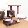 Solid Wood Cat Tree House with Hanging Ball