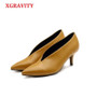 XGRAVITY 2019 Pop Star Pointed Toe Girl Thin Heel Woman Shoes Deep V Design Lady Fashion Shoes Elegant European Women Shoes C264