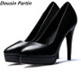 Dousin Partin platform Fashion Black High Heels Platform Women Shoes Pointed Toe Pu