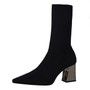 Elastic Sock Boots With Heel Stretch Boots Sock Heels 2018 Autumn Knitting Boot Lady Mid-calf Boot Women Black Beige botas mujer