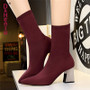Elastic Sock Boots With Heel Stretch Boots Sock Heels 2018 Autumn Knitting Boot Lady Mid-calf Boot Women Black Beige botas mujer