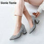 Sianie Tianie checked plaid pointed toe office career woman pumps stiletto dress shoes high heels shoes ladies plus size 45 46